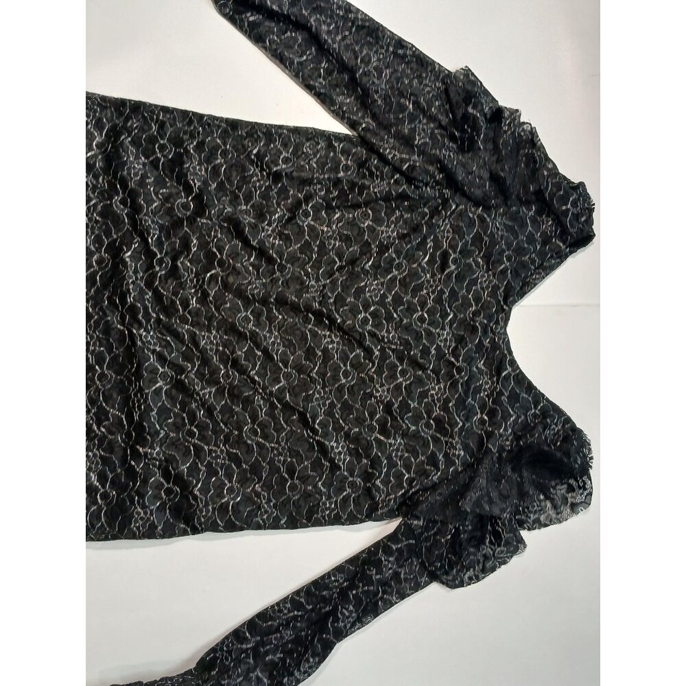 CAROLINA BELLE Women’s Black Lace Long Sleeve Blouse Size M Metallic Floral Shee - Picture 3 of 6